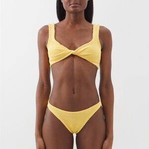 NWT Hunza G Juno Bikini Set Yellow Twist Front Crinkle NEW Swimsuit Summer